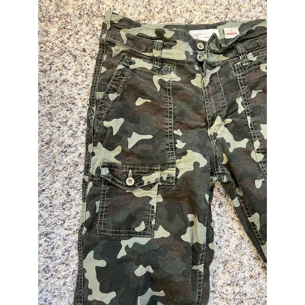 ANTHROPOLOGIE CAMO Green THE WANDERER CARGO PANTS WOMENS SZ 27 Cotton Blend - Picture 2 of 7